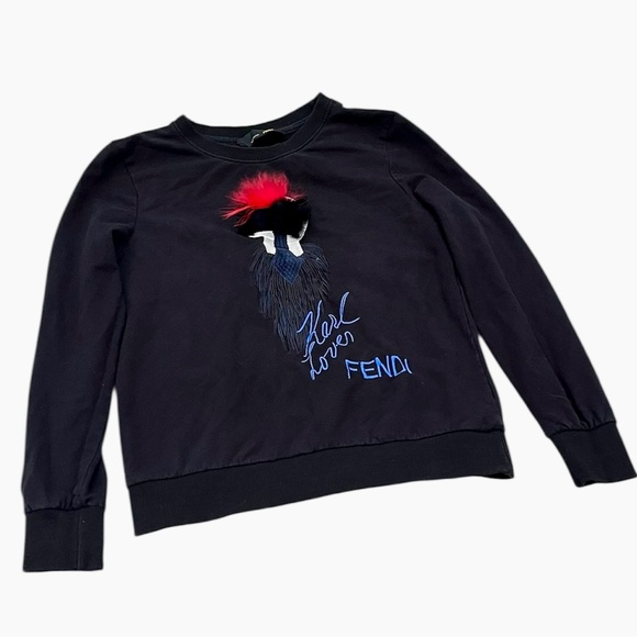 Fendi Karl Lagerfeld Karlito Embroidered Mink Fur Detail Crewneck Sweater